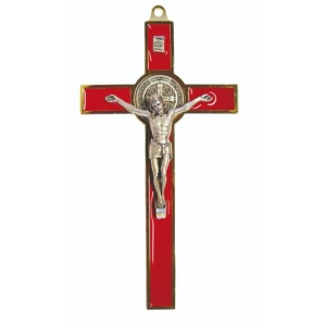 Krusifiks, St. Benedikt. rød, 19 cm
