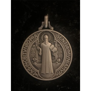 Medaljong, st. Benedikt, metall, liten