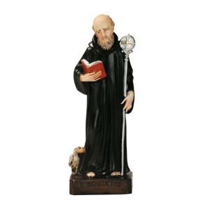 Statue, St. Benedikt, håndmalt resin 16cm