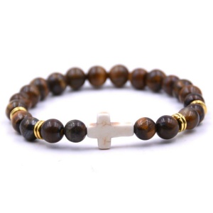 Armbånd med kors og tigerøye-steiner