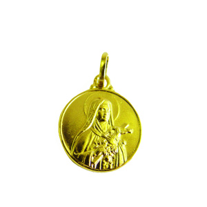 Medaljong St. Therese, 18 mm. Forgyllet