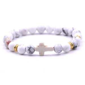 Elastisk armbånd med steinperler 8mm, hvitturkis