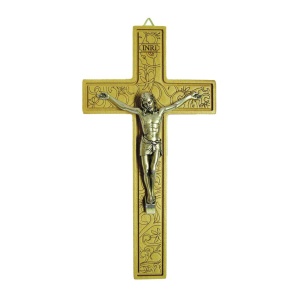 Krusifiks i tre med corpus i metall 16cm