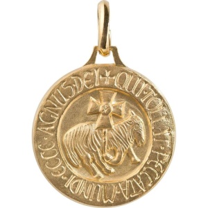 Medaljong, Agnus Dei. Forgyllet messing