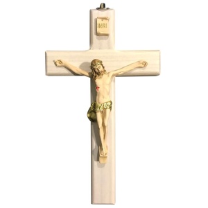 Krusifiks i tre med corpus i resin, hvit 17cm