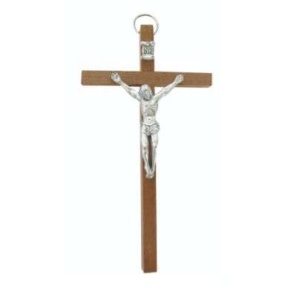 Krusifiks i tre med metallcorpus, 13,5 cm