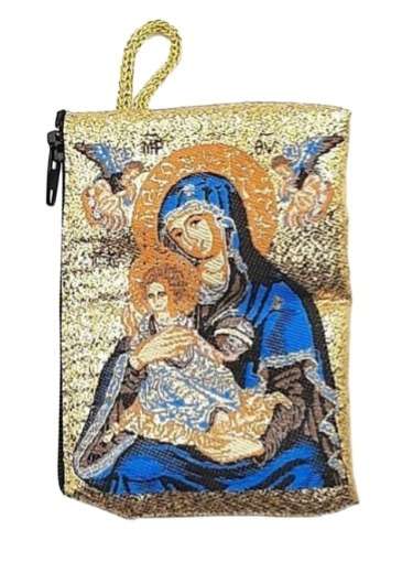 Rosenkransetui 7x10 cm - Vår Frue av lidelsen, blå