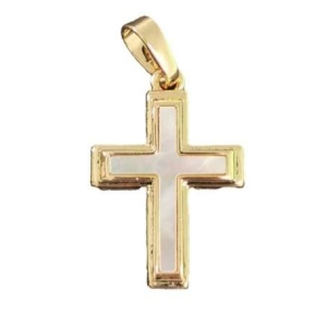 Kors med perlemor. Forgyllet stål 19x14mm