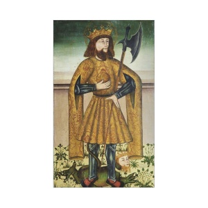 Kort, St. Olav - Olav med hellebard og rikseple