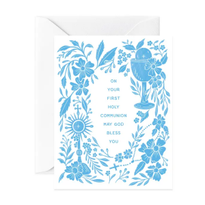 Blue & White First Holy Communion Card